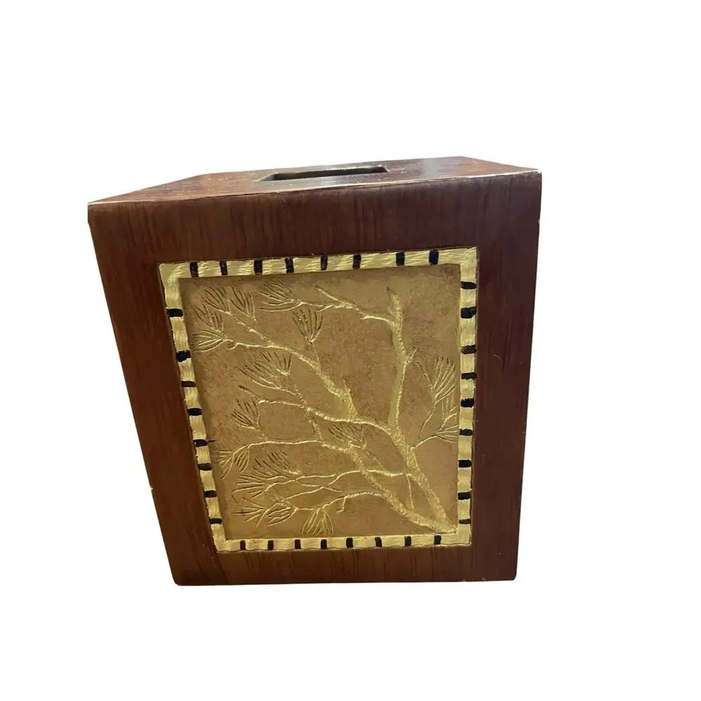 Vintage Wood Carved Tissue Box | Adirondack Pine Rustic Tissue Cover Midcentury